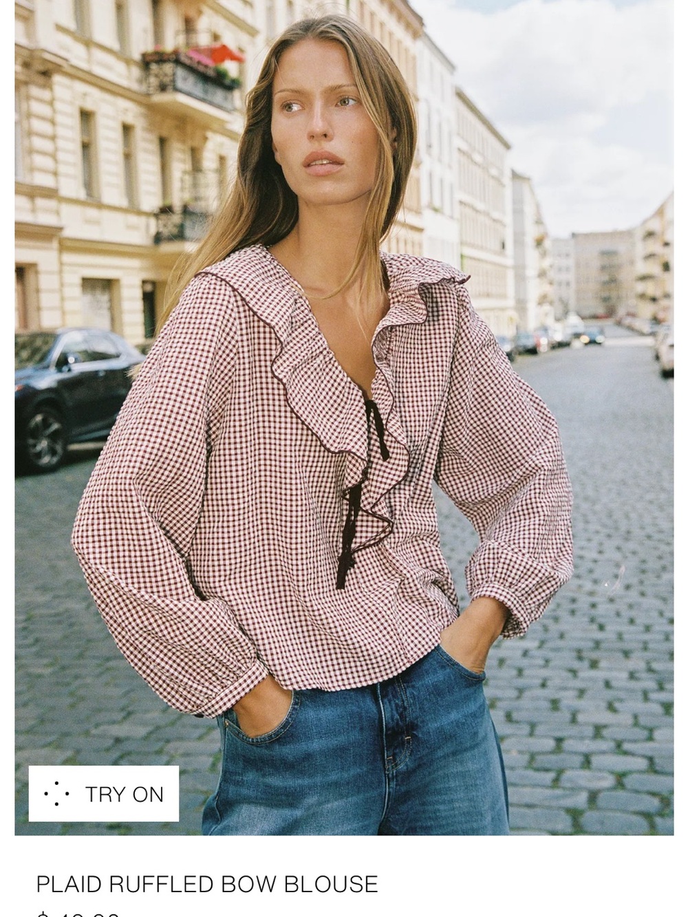 Zara Plaid Ruffled Bow Blouse